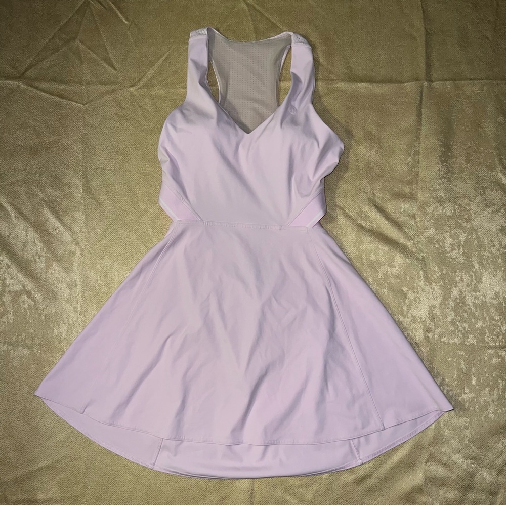 Lululemon V Neck Racerback Tennis Dress Meadowsweet Pink And White Size 10